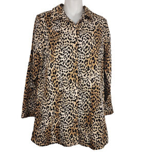 Chicos Womens Animal Print No Iron Hidden Button Shirt Tunic Size 0 Small Office